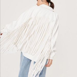 NWT - NastyGal White Faux Leather Fringe Shirt Jacket